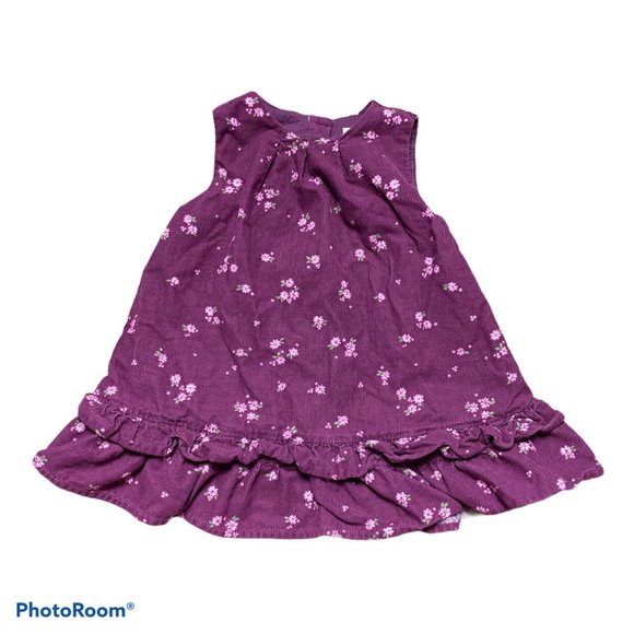 Janie & Jack Dress Plum Corduroy With Flower Print 12 - 18 Months  [K42] - Picture 1 of 3